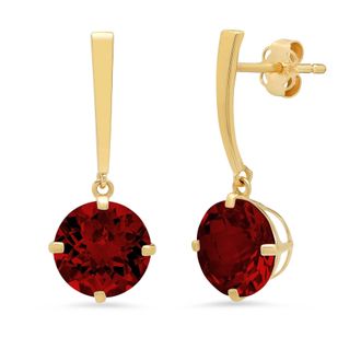 MAX + STONE 14k Yellow or White Gold 8mm Solitaire Gemstone Round Drop Dangle Earrings