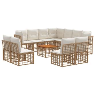 vidaXL Conjunto De Sof&aacute;s De Exterior 12 Pcs Natural Y Crema Poli&eacute;ster Vidaxl
