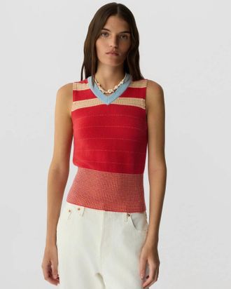 Guest In Residence Collegiate Stripe Vest In Scarlet Combo
