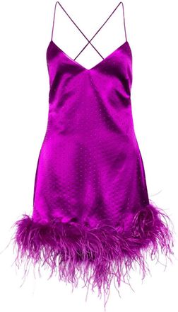 Retrof&ecirc;te Susana feather-trim satin minidress - women - Ostrich Feather/Acetate/Polyester - M - Purple