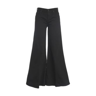 Dondup Wide Trousers, female, Black, Size: W28 Elegant Flared Wide-Leg Trousers Nero
