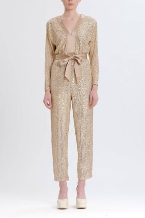 Something Navy Sequin V-Neck Jumpsuit In Gold