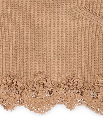 Chlo&eacute; Lace-Trim Ribbed Knit Sweater - Beige