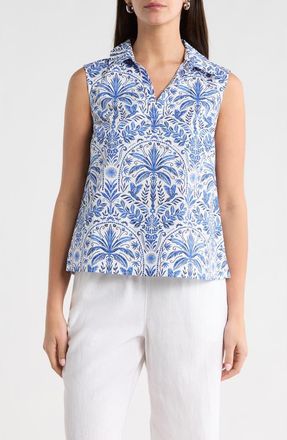 Sugarlips Romina Tropical Kirsa Sleeveless Shell Top in Blue-White-Multi at Nordstrom, Size Medium