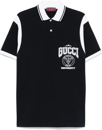 Gucci logo-print polo shirt - men - Elastane/Cotton - M - Blue