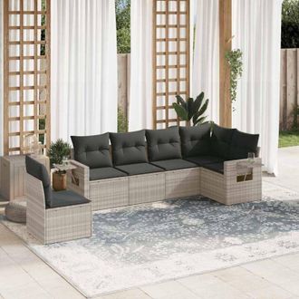 vidaXL Vidaxl - Set De Sof&aacute;s De Jard&iacute;n 6 Pzas Y Cojines Rat&aacute;n Sint&eacute;tico Gris