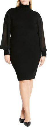 City Chic Jaylani Mock Neck Long Sleeve Dress in Black at Nordstrom, Size Xxs