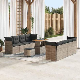 vidaXL Conjunto De Sof&aacute; De Jard&iacute;n 11 Pcs Gris Rat&aacute;n Sint&eacute;tico Vidaxl