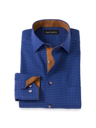 Paul Fredrick Comfort Stretch Non-iron Dot Dress Shirt With Contrast Trim