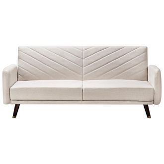 Beliani Beliani - Sof&aacute; Cama 3 Plazas De Lino Sint&eacute;tico Beige Claro Madera Oscura Reclinable Senja
