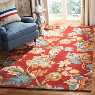 Safavieh Blossom Hand Made Area Rug, Red / Multi Country Floral Style Non-Shedding
