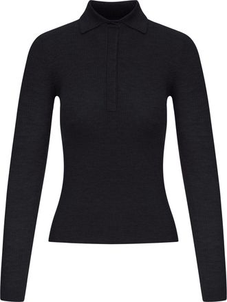 Max Mara BEIGE RIBBED KNIT POLO SHIRT - Max Mara - Woman