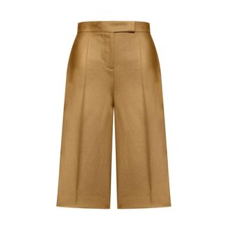 Max Mara Long Shorts, female, Beige, Size: S Natural Linen Twill Bermuda Shorts