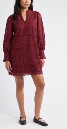 Caslon Ruffle Long Sleeve Lace Shift Dress in Burgundy Tannin at Nordstrom Rack, Size Xx-Small