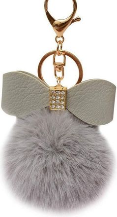Generic Keychain Keyring Pendant Bowknot Fluffy Plush Pom Pom Keychain Pendant Keyring for Car Handbag Accessories Grey Lovely and Practical