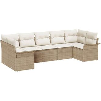 vidaXL Conjunto De Sof&aacute; De Jard&iacute;n Con Coj&iacute;n 7 Pcs Beige Polirat&aacute;n