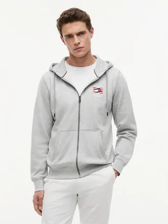 Tommy Hilfiger Mens Embroidered Wavy Flag Logo Zip Hoodie - Light Grey Heather - XXL