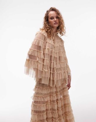 AllSaints Aude - Top rosa cipria con volant stile mantella