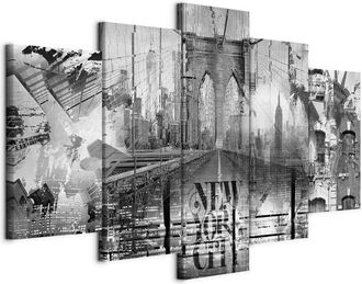 Artgeist Imagen - Collage De La Ciudad De Nueva York (5 Piezas) En Blanco Y Negro De Gran Formato