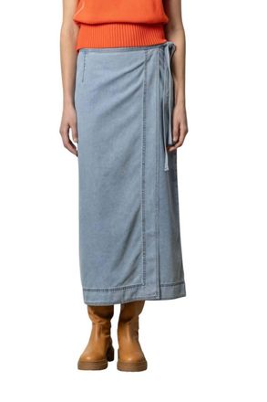 Lilla P Denim Wrap Skirt In Light Wash