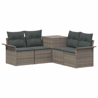 vidaXL Juego De Sof&aacute; 5 Uds. Gris Y Gris Oscuro Rat&aacute;n Sint&eacute;tico Y Acero Vidaxl