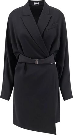 Brunello Cucinelli Jurken - Dames - Wikkelkleedje - Zwart - M - Satijn - Kleedjes