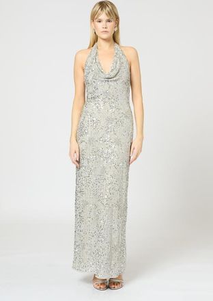 Beauut Embellished Sequin Beaded Maxi Dress With V Cowl Neck in Light Grey at Nordstrom, Size 12