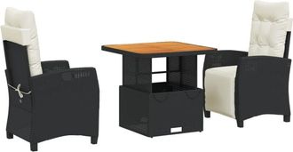 vidaXL Set Comedor De Jard&iacute;n 3 Pzas Con Cojines Rat&aacute;n Sint&eacute;tico Negro Vidaxl