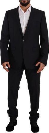 Dolce & Gabbana Blauw Goud Wol Enkellange Jas - Heren - Business pakken - Blauw - 3XL - Wol - Kostuums