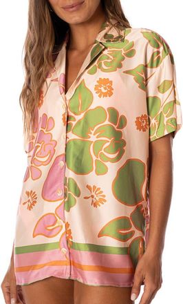 Maaji Floating Blooms Noise Cover-Up Shirt in Beige Floral at Nordstrom, Size Medium