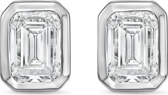 Diana M. Jewels 14Kt White Gold 15.00 cts Lab Grown Emerald Diamond Bezel Studs