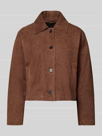 Windsor Regular Fit Jacke aus echtem Lammvelours mit Umlegekragen in Schoko, Gr&ouml;&szlig;e 40