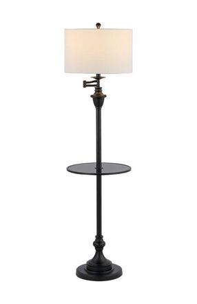 Jonathan Y Designs Cora 60 Metal/Glass LED Side Table and Floor Lamp in Black at Nordstrom