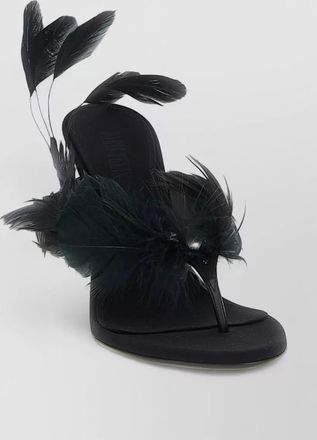 PARIS TEXAS leather feather-trim thong mules