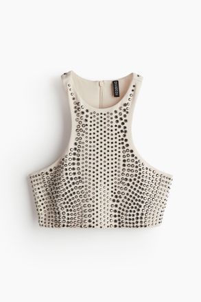H&M Crop-Top mit Nieten - Hellbeige