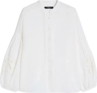 Max Mara Mandarin Collar Linnen Shirt - Dames - Overhemden - Wit - S - Linnen - Overhemden