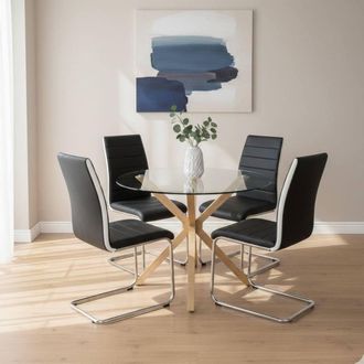 Kosy Koala Dining Table With 4 black faux leather Chairs Dining Room Furniture in Brown