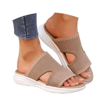 Generic Womens Casual Sandals Wedge Heel Fish Mouth Thick Bottom Comfortable Sandals Wide Width Soft Breathable Insole And Non Slip Rubber Outsole Shoes (Khak
