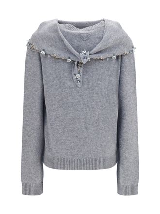 Prada Womens Sweater With Integrated Scarf Grey Cashmere Sweatshirts