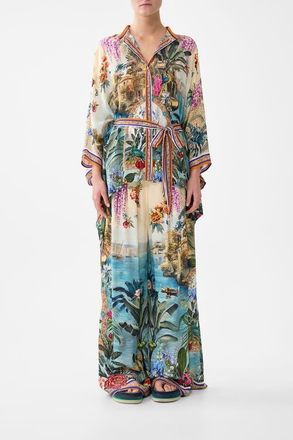 Camilla Button Through Scarf Blouse in Bodrum Botanicals at Nordstrom, Size X-Large