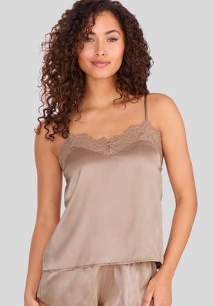 Lascana Spaghettitop LASCANA Alana, Damen, Gr. 32/34, beige (sand), Spitze, Obermaterial: 87% Seide, 7% Polyamid, 6% Elasthan, tiefer V-Ausschnitt, Tops Spagh