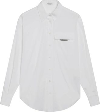 Brunello Cucinelli Overhemden, Dames, Wit, S, Katoen, Poplin Stretch Shirt