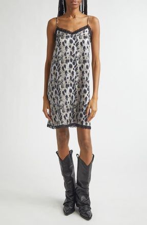 R13 Lace Trim Leopard Print Silk Slipdress in Black Silver Leopard at Nordstrom, Size X-Small