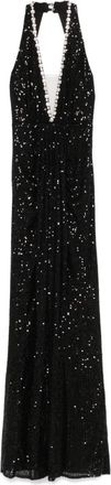 Nissa Abito lungo con paillettes e scollo allamericana - Nero