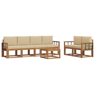 vidaXL Conjunto De Sof&aacute;s De Exterior Con Coj&iacute;n 7 Pcs Natural Y Beige Vidaxl