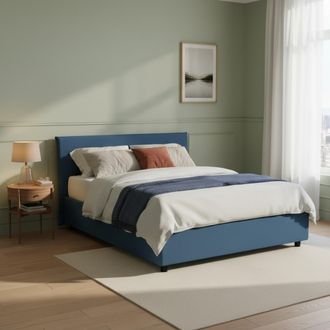 Dmora Dmora - Cama Matrimonial Dahmeta, Cama Contenedor Con Revestimiento De Tela, 100% Made In Italy, Apertura Frontal, Con Colch&oacute;n Cm 140x190 Incluido, Az