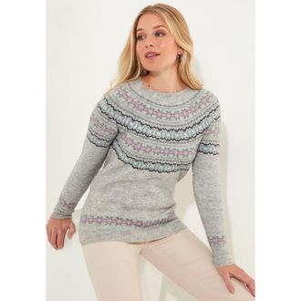 Joe Browns Fair Isle Rib Trim Crewneck Pullover in Heather Fairisle at Nordstrom, Size 1X