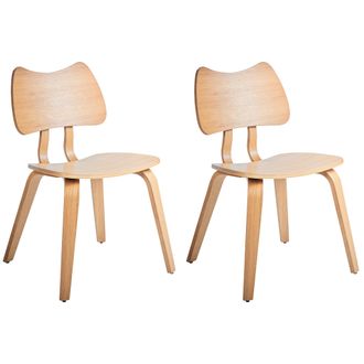 Beliani Beliani - Conjunto De 2 Sillas De Comedor Retro Estructura De Madera De Caucho Muebles De Comedor Cocina Marr&oacute;n Claro Diana