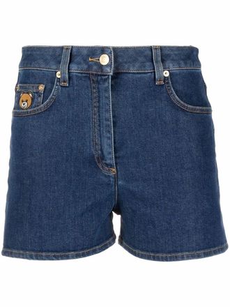 Moschino logo-patch mini denim shorts - Blue