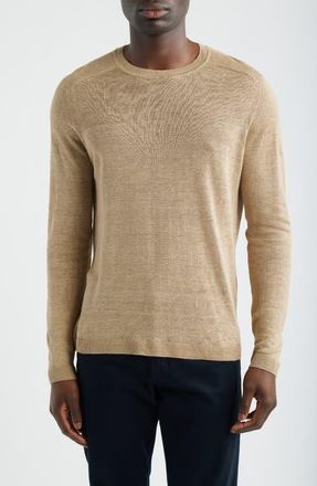 Jack Victor Cormack Long Sleeve Crewneck Linen & Silk Pullover in Soft Beige at Nordstrom, Size Xx-Large